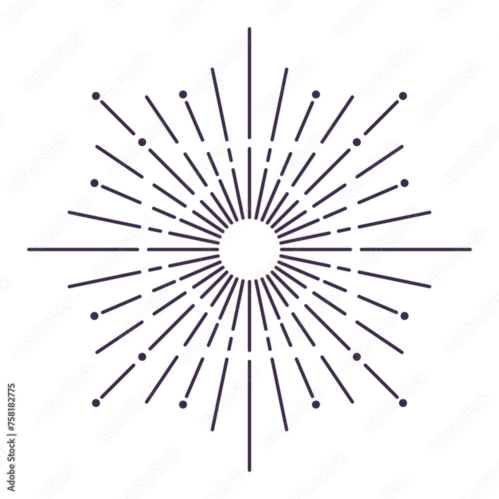 Sunburst firework explosion, bursting or light rays, linear drawing. Vector trendy hand drawn retro isolated design element Sunburst firework explosion, bursting or light rays, linear drawing. Vector trendy hand drawn retro isolated design element