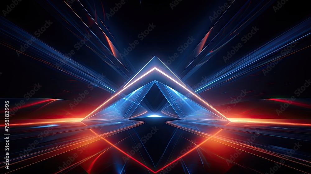 Geometric shapes with neon perspectives and waves of light - obrazy, fototapety, plakaty 