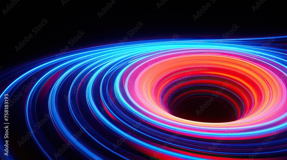 Neon lines and circles forming a glowing whirlpool effect Neon lines and circles forming a glowing whirlpool effect