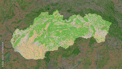 Photography Slovakia highlighted. OSM Topographic French style map