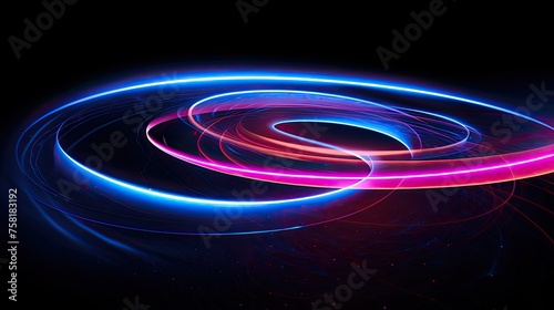 Neon lines and circles forming a glowing whirlpool effect