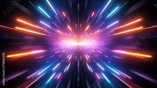 Neon shapes creating a visual effect of hyperspace