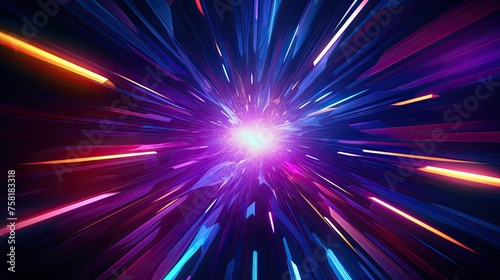 Neon shapes creating a visual effect of hyperspace