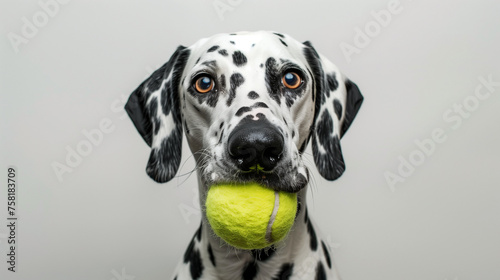 Dalmatian with a tennis ball in its mouth