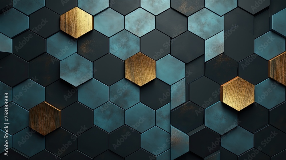 Geometric background with hexagon shaped elements - obrazy, fototapety, plakaty 