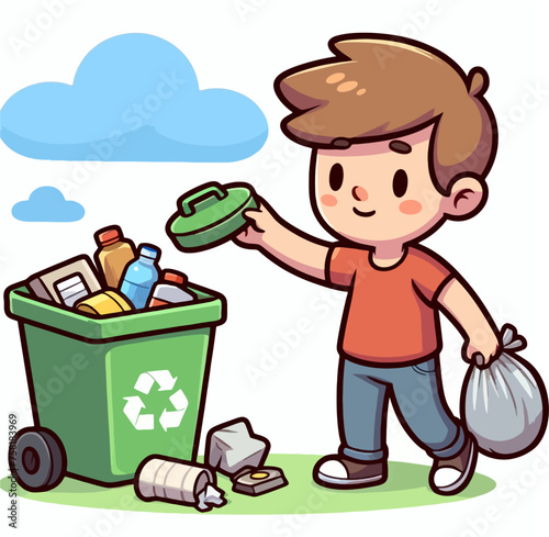 Little Kids is Throwing Trash on Basket