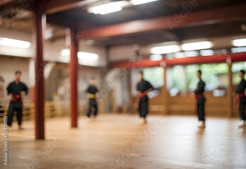Blurred image of a martial arts dojo, generative AI