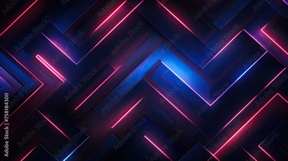 Geometric background with neon lines and zigzags of light