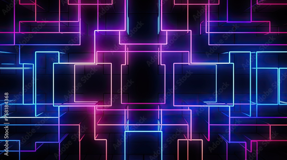 Geometric background with neon outlines and glowing grid effect