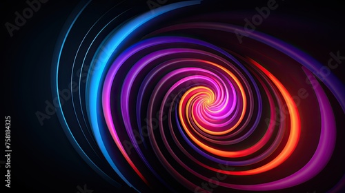 Geometric background with neon outlines and spiral of light