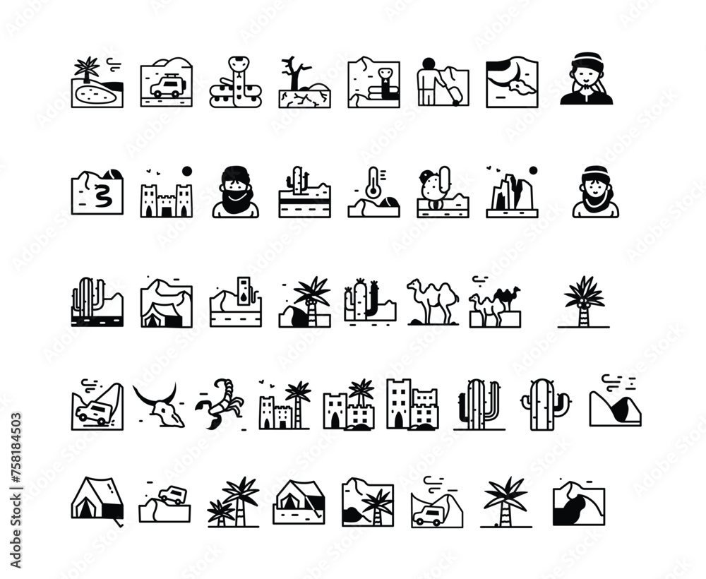 Desert icon illustrations Desert icon illustrations