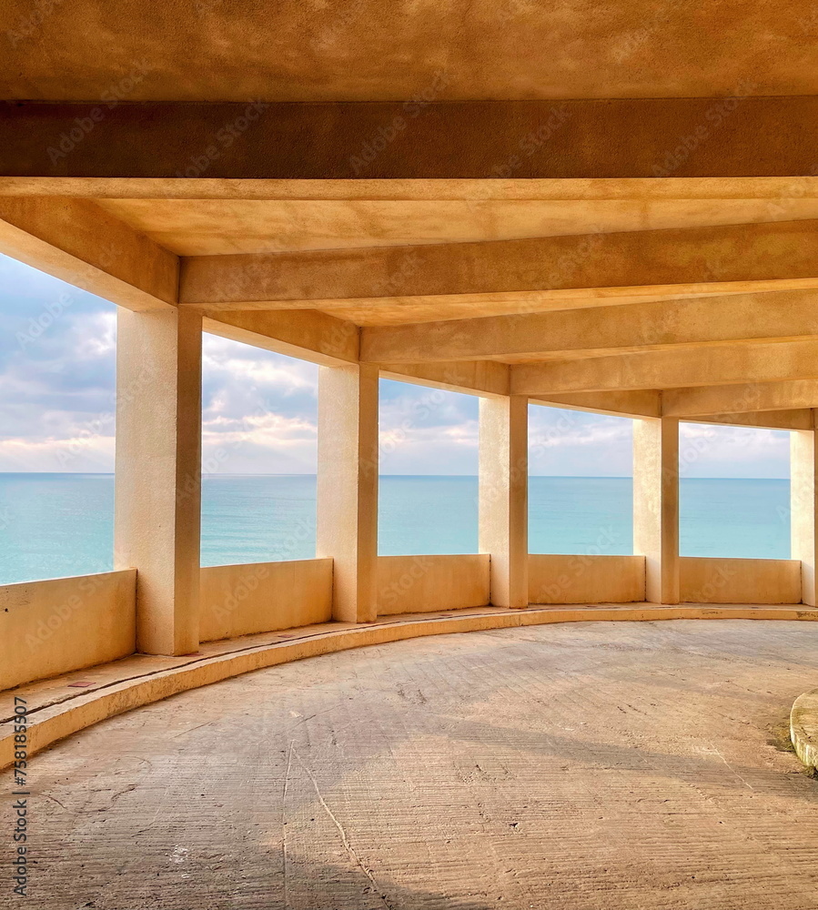 Architectural Harmony: Seaside Pavilion Framing the Horizon