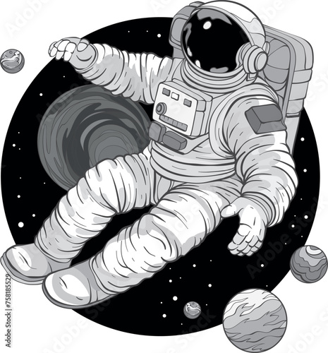 Astronaut in a space suit is flying, monochrome