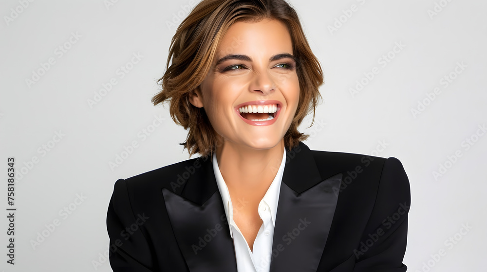 Joyful Businesswoman in Professional Attire Laughing
Joyful Businesswoman in Professional Attire Laughing