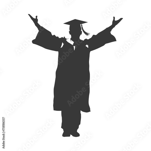 Silhouette academic man celebrating graduation black color only full body