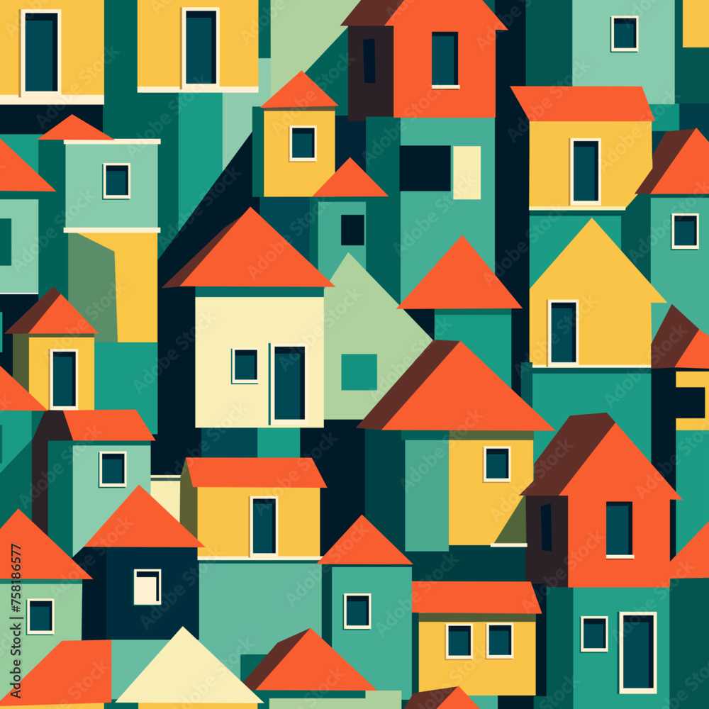 Seamless pattern of houses