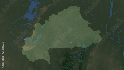 Burkina Faso highlighted. Physical elevation map