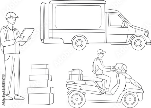 Online delivery service line art set