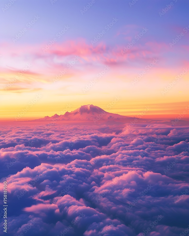 Captivating aerial sunrise view of Mount Rainier's summit captured from an airplane using an iPhone 5s.