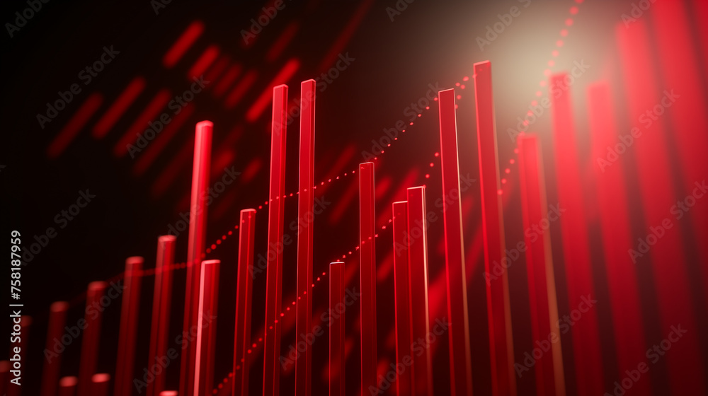 Stock market financial chart with uptrend line graph in on red background Stock market financial chart with uptrend line graph in on red background