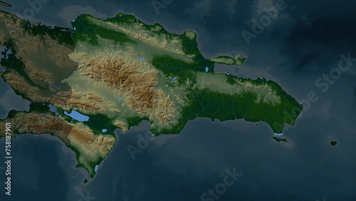 Dominican Republic highlighted. Physical elevation map