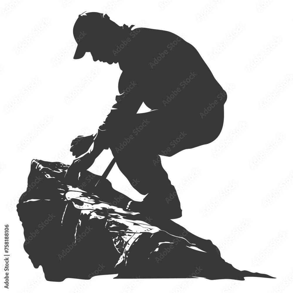 Silhouette man stone carving artist in action black color only Silhouette man stone carving artist in action black color only