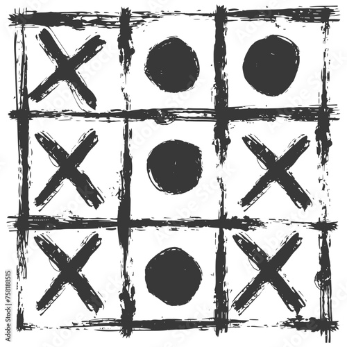 Silhouette Tic tac toe doodle game black color only