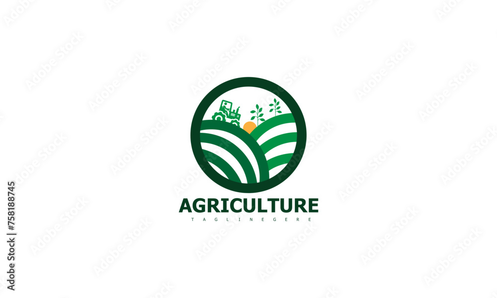 Illustrative badge representing sustainable farming, with lush fields and grazing animals. Illustrative badge representing sustainable farming, with lush fields and grazing animals.