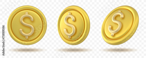 3D Token Coin set Icons vector