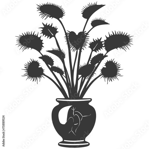 Silhouette Venus flytrap Flower Plant in the vase black color only