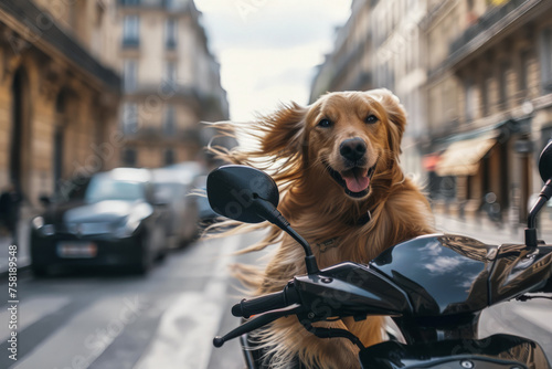 Long-haired dog riding a motorcycle at high speed © Eduardo López