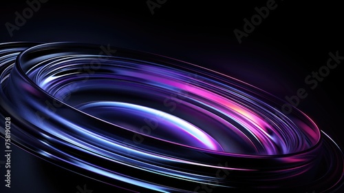 abstract background, spinning blue disk on black background, light purple and dark black, less orange and red, stylized precise lines and shapes