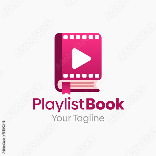 Illustration Vector Graphic Logo of Playlist Book. Merging Concepts of a Book and Movie Cinema. Good for Education, Course, Learning, Academy etc