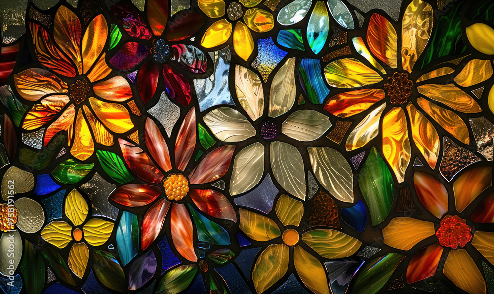 Stained glass- abstract flower pattern , Rebirth of Stained Glass texture colorful wallpaper