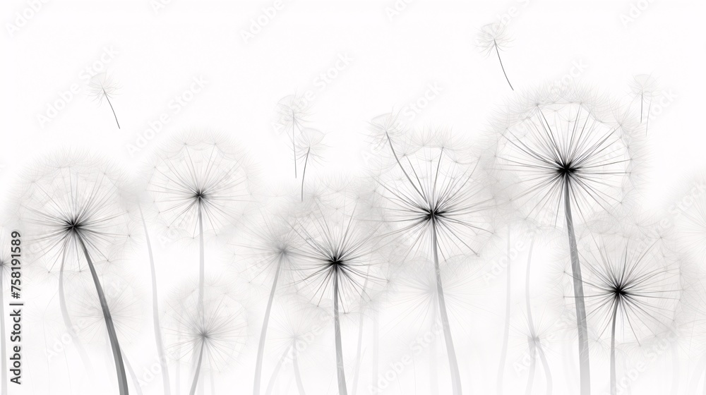 Abstract x-ray of dandelions on a white background