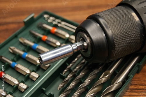 New builder's tools. Screwdriver head on bit set.