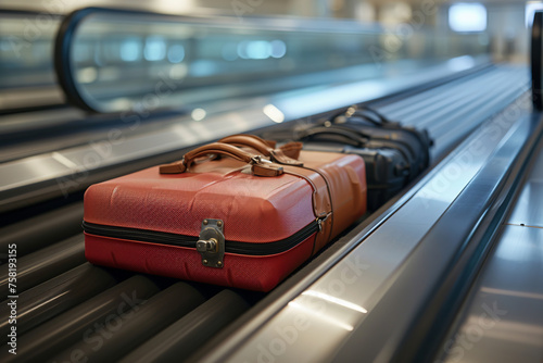 Suitcase or luggage with conveyor belt in airport. Suitcase luggage on conveyor belt. © Stas