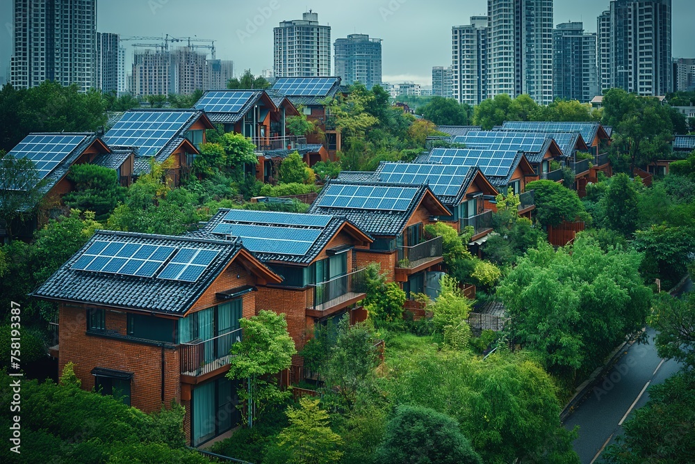 Group of Houses With Solar Panels