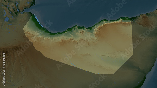 Somaliland highlighted. Physical elevation map