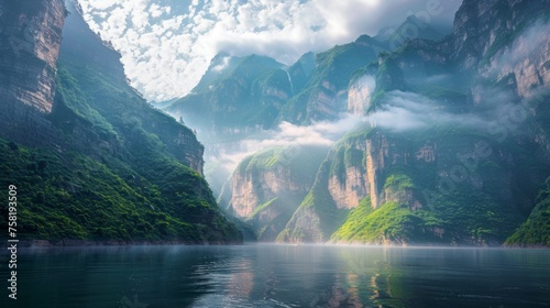 Goddess peak: serene beauty of yangtze river three gorges nature reserve, captured in stunning scenery shot photo