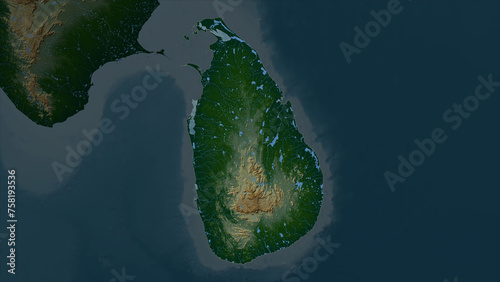 Sri Lanka highlighted. Physical elevation map