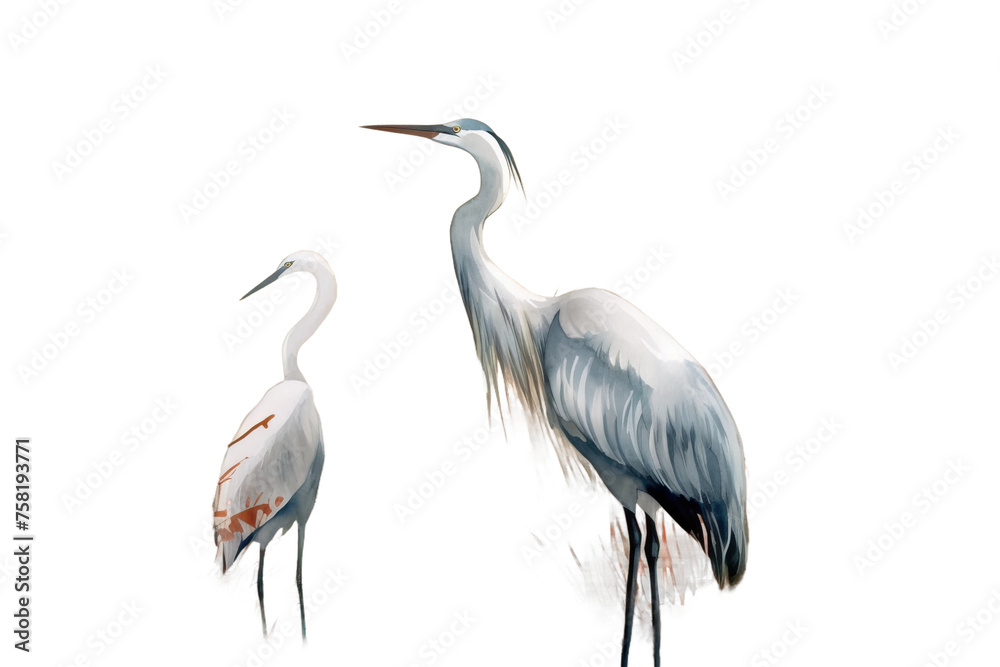 autumn illustration crane watercolor birds landscape