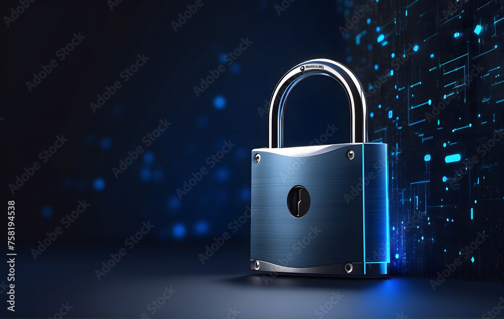 A digital padlock set against a dark blue backdrop symbolizing cyber security technology aimed at preventing fraud and safeguarding privacy within data networks A digital padlock set against a dark blue backdrop symbolizing cyber security technology aimed at preventing fraud and safeguarding privacy within data networks
