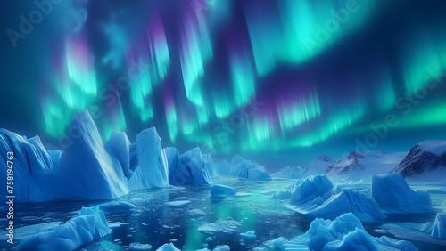 Icebergs Under the Northern Lights