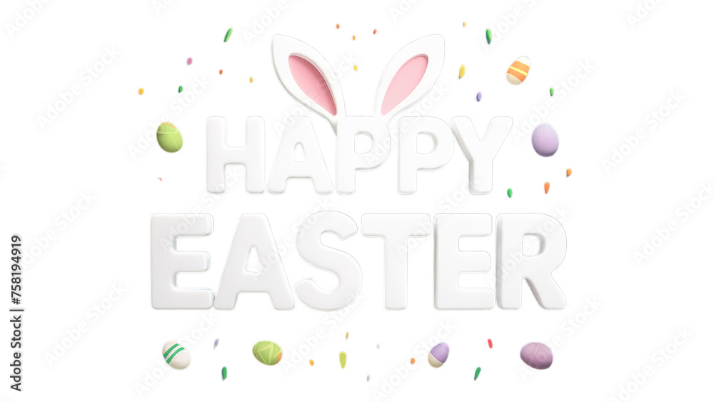 3d illustration of rabbit ear and rendered 3d text for Easter.