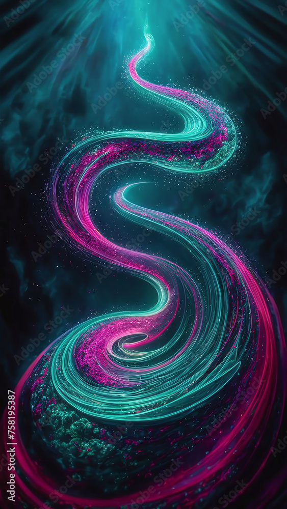 Obraz premium A mesmerizing and vibrant 3D render of a spiral, expertly showcasing a dazzling array of colors in each twist and turn. The journey begins with a delicate, thin line that gradually transforms into a s