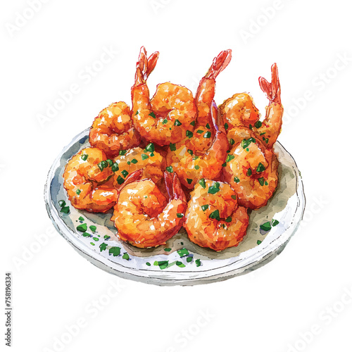 fried shrimp vector illustration in watercolour style
