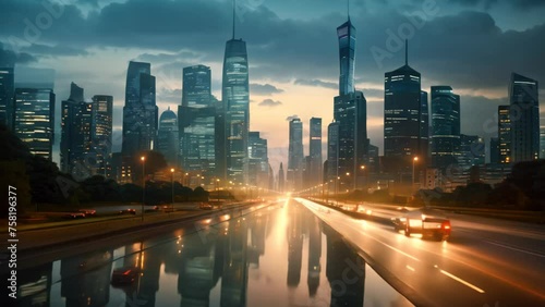 Shanghai Lujiazui Finance and Trade Zone of the modern city night background, Night cityscape with bilding and road in Beijing city, AI Generated photo
