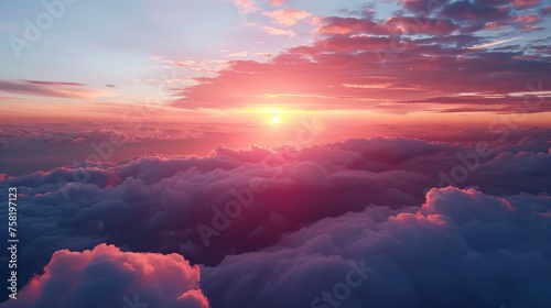 World tourism day: stunning sunset sky above clouds with dramatic lighting - travel and adventure background