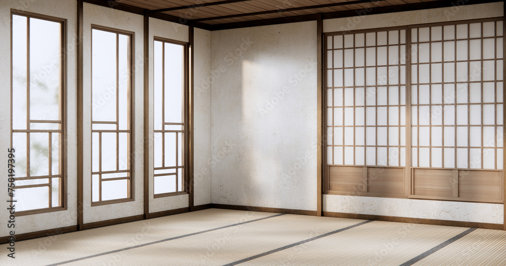 Minimalist Interior with wooden japan empty wall background mockup Minimalist Interior with wooden japan empty wall background mockup